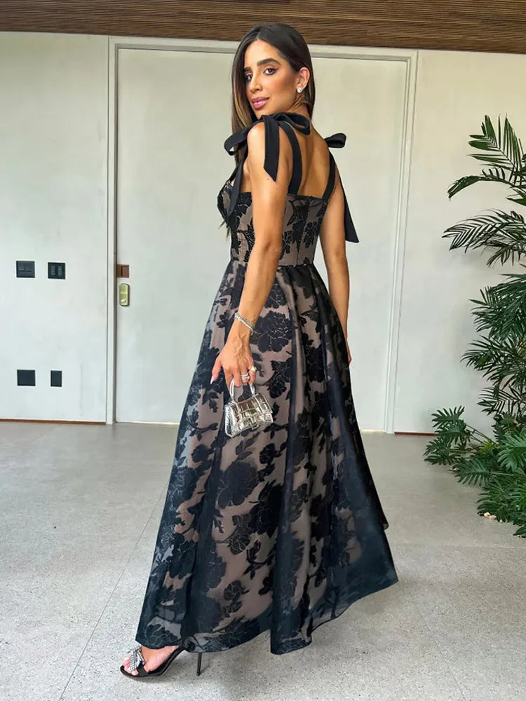 Weitese Dress A-Line Dress Sweetheart Neckline Sleeveless Romantic Flower Printed Party Prom Maxi Dresses